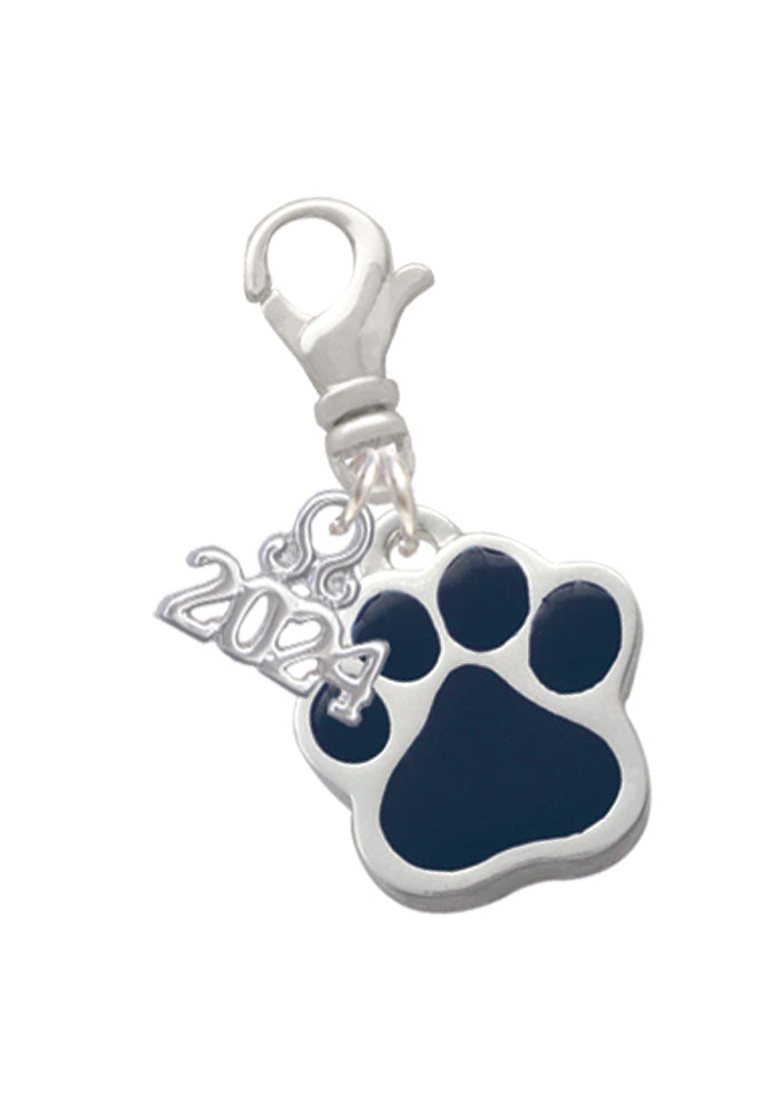 Delight Jewelry Silvertone Large Enamel Paw Clip on Charm with Year 2024 Image 3