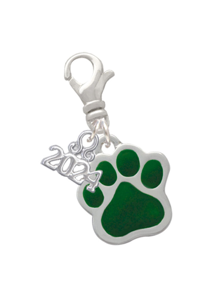 Delight Jewelry Silvertone Large Enamel Paw Clip on Charm with Year 2024 Image 4
