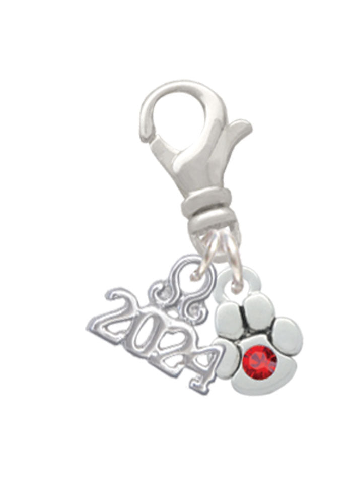 Delight Jewelry Silvertone Mini Paw with Crystal Clip on Charm with Year 2024 Image 1