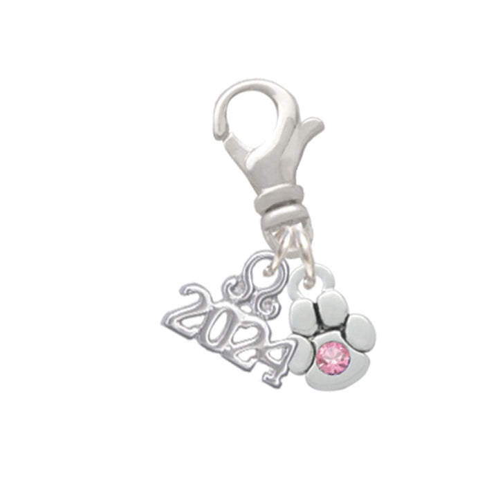 Delight Jewelry Silvertone Mini Paw with Crystal Clip on Charm with Year 2024 Image 1