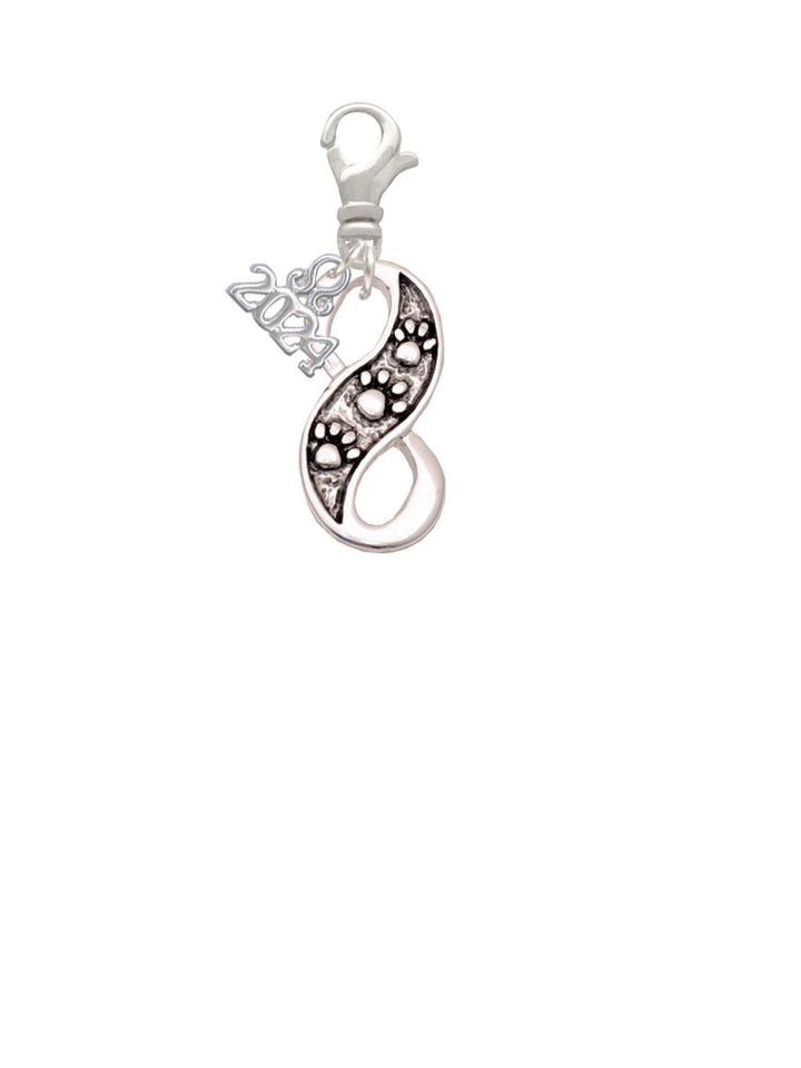 Delight Jewelry Plated Paw Prints Infinity Clip on Charm with Year 2024 Image 2
