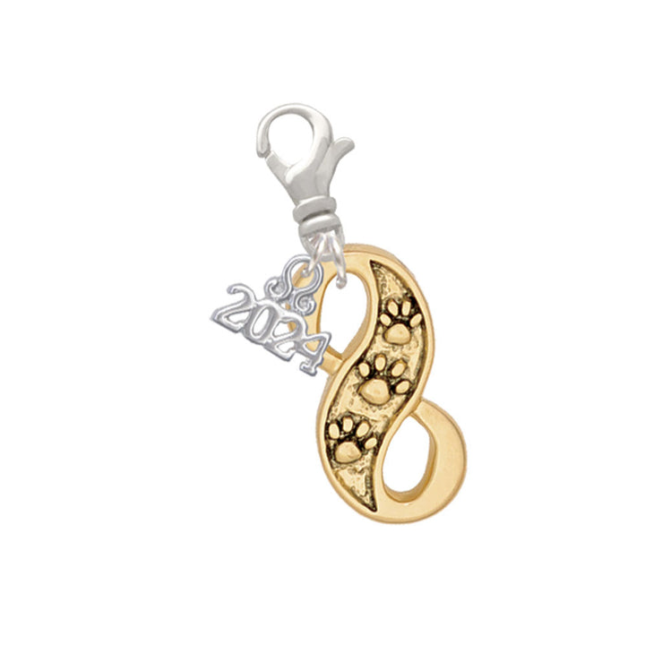 Delight Jewelry Plated Paw Prints Infinity Clip on Charm with Year 2024 Image 1