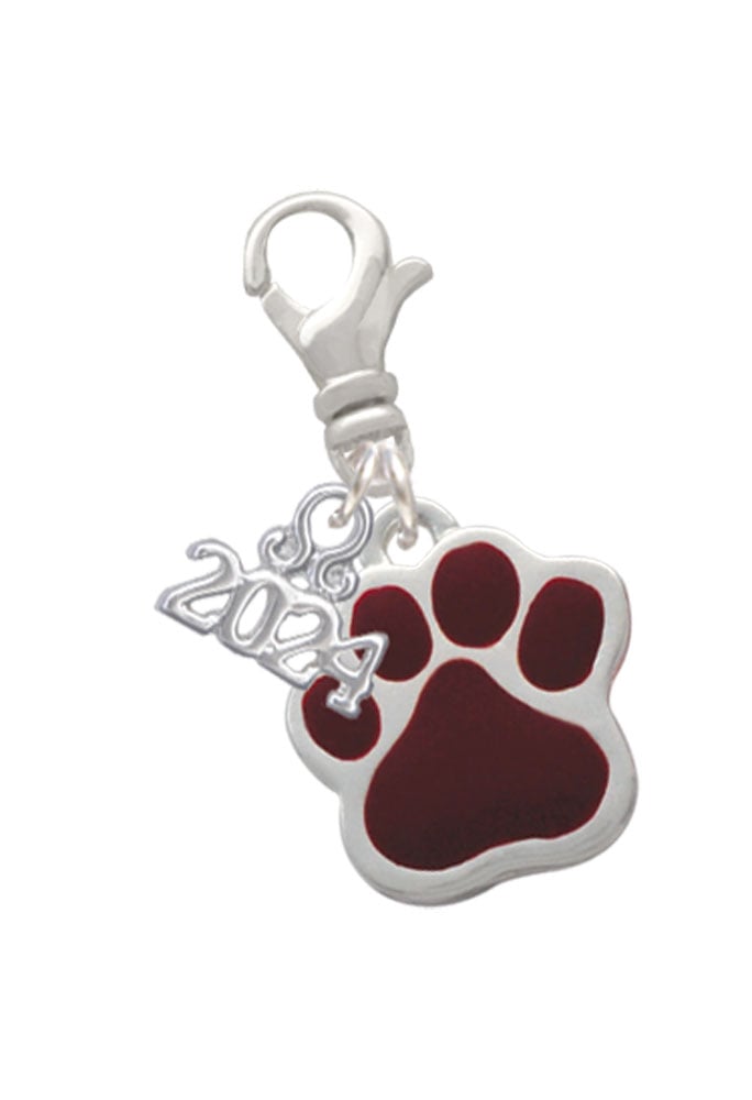 Delight Jewelry Silvertone Large Enamel Paw Clip on Charm with Year 2024 Image 1