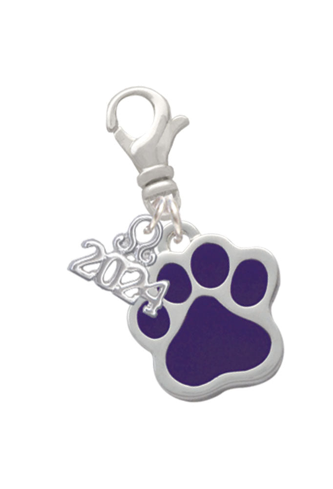 Delight Jewelry Silvertone Large Enamel Paw Clip on Charm with Year 2024 Image 6