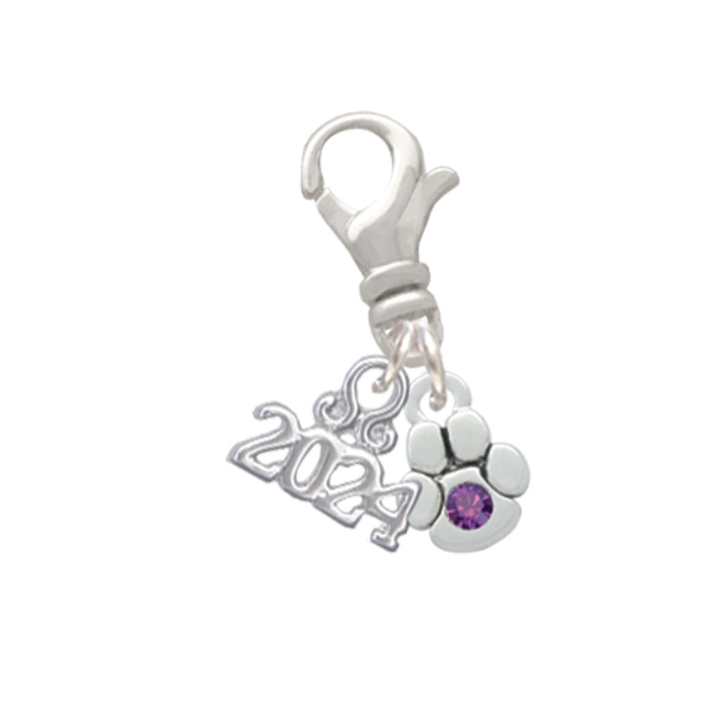 Delight Jewelry Silvertone Mini Paw with Crystal Clip on Charm with Year 2024 Image 6