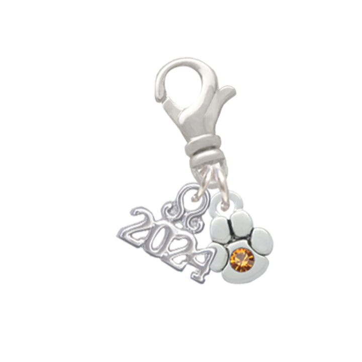 Delight Jewelry Silvertone Mini Paw with Crystal Clip on Charm with Year 2024 Image 7