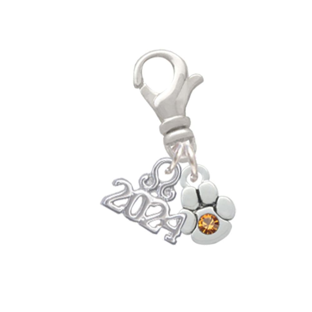 Delight Jewelry Silvertone Mini Paw with Crystal Clip on Charm with Year 2024 Image 1