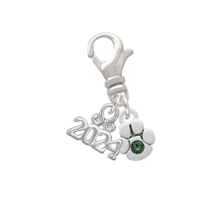Delight Jewelry Silvertone Mini Paw with Crystal Clip on Charm with Year 2024 Image 8