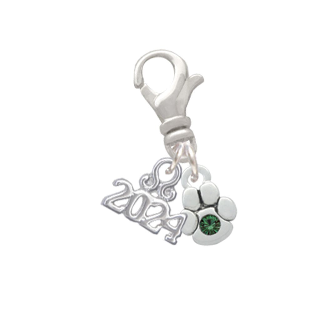 Delight Jewelry Silvertone Mini Paw with Crystal Clip on Charm with Year 2024 Image 1