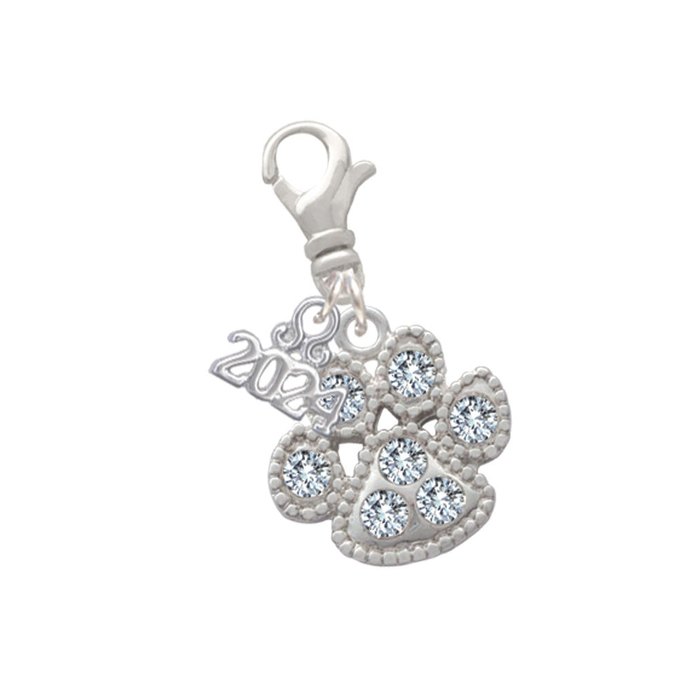 Delight Jewelry Silvertone Large Paw with Crystals Clip on Charm with Year 2024 Image 4
