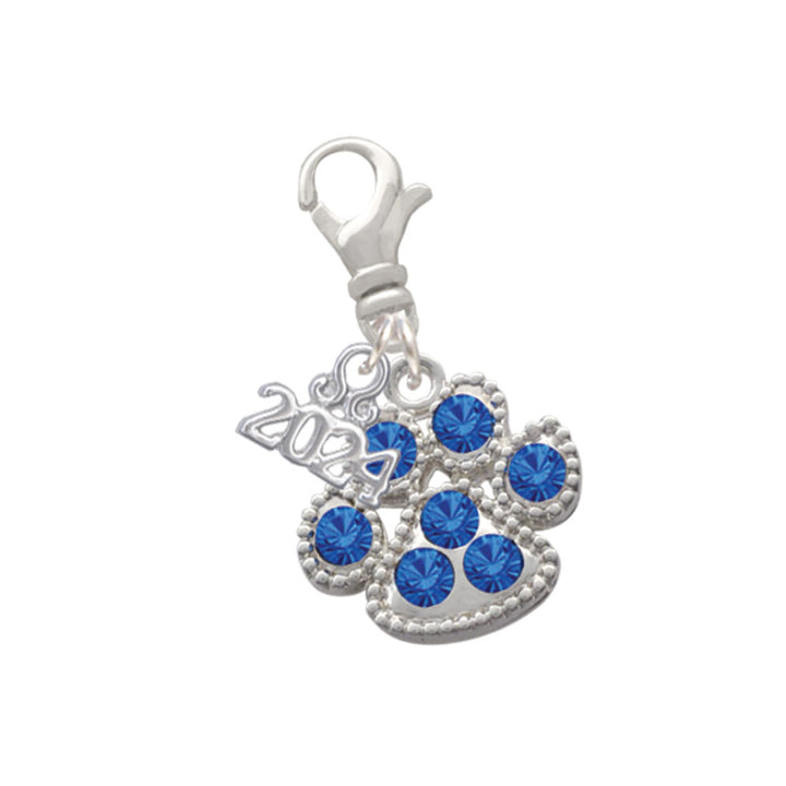 Delight Jewelry Silvertone Large Paw with Crystals Clip on Charm with Year 2024 Image 6