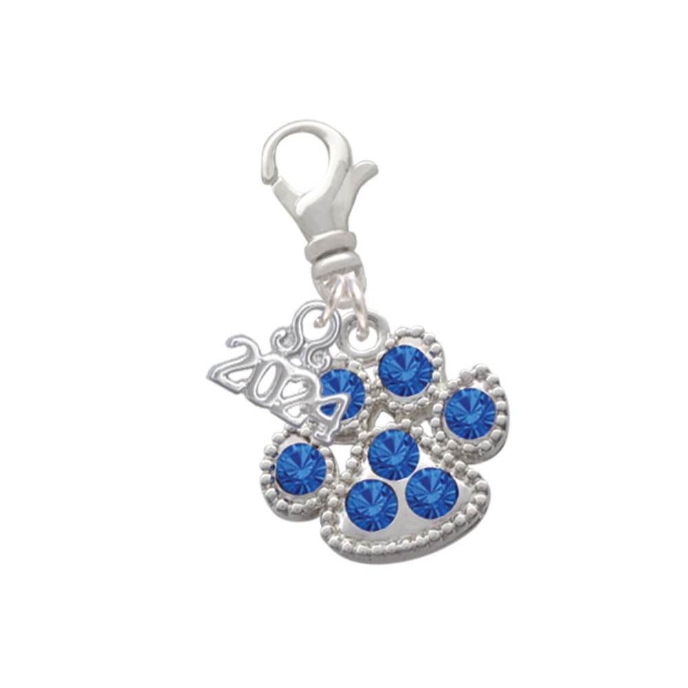 Delight Jewelry Silvertone Large Paw with Crystals Clip on Charm with Year 2024 Image 1