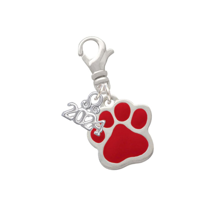 Delight Jewelry Silvertone Large Enamel Paw Clip on Charm with Year 2024 Image 1