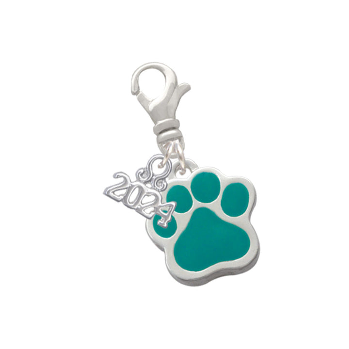 Delight Jewelry Silvertone Large Enamel Paw Clip on Charm with Year 2024 Image 8