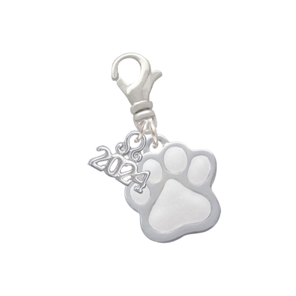 Delight Jewelry Silvertone Large Enamel Paw Clip on Charm with Year 2024 Image 9