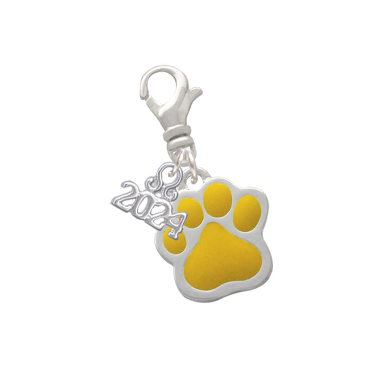 Delight Jewelry Silvertone Large Enamel Paw Clip on Charm with Year 2024 Image 10