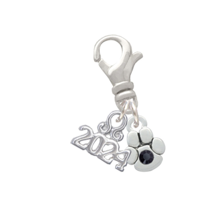 Delight Jewelry Silvertone Mini Paw with Crystal Clip on Charm with Year 2024 Image 9