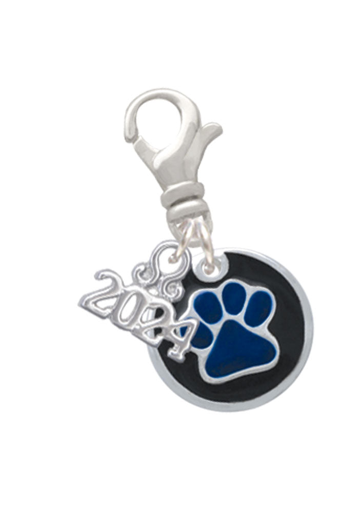 Delight Jewelry Silvertone Enamel Paw on Black Disc Clip on Charm with Year 2024 Image 2