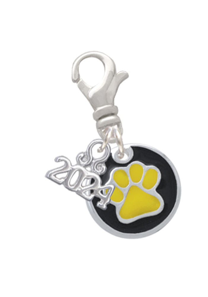 Delight Jewelry Silvertone Enamel Paw on Black Disc Clip on Charm with Year 2024 Image 3
