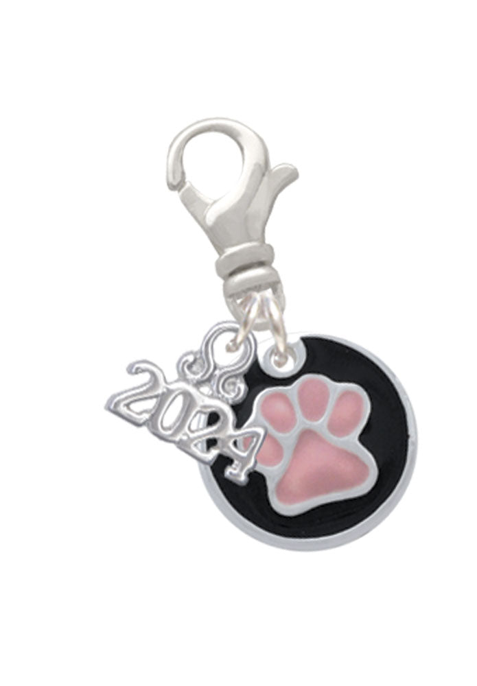Delight Jewelry Silvertone Enamel Paw on Black Disc Clip on Charm with Year 2024 Image 4