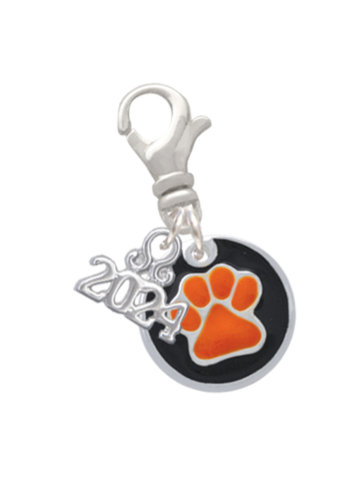 Delight Jewelry Silvertone Enamel Paw on Black Disc Clip on Charm with Year 2024 Image 4