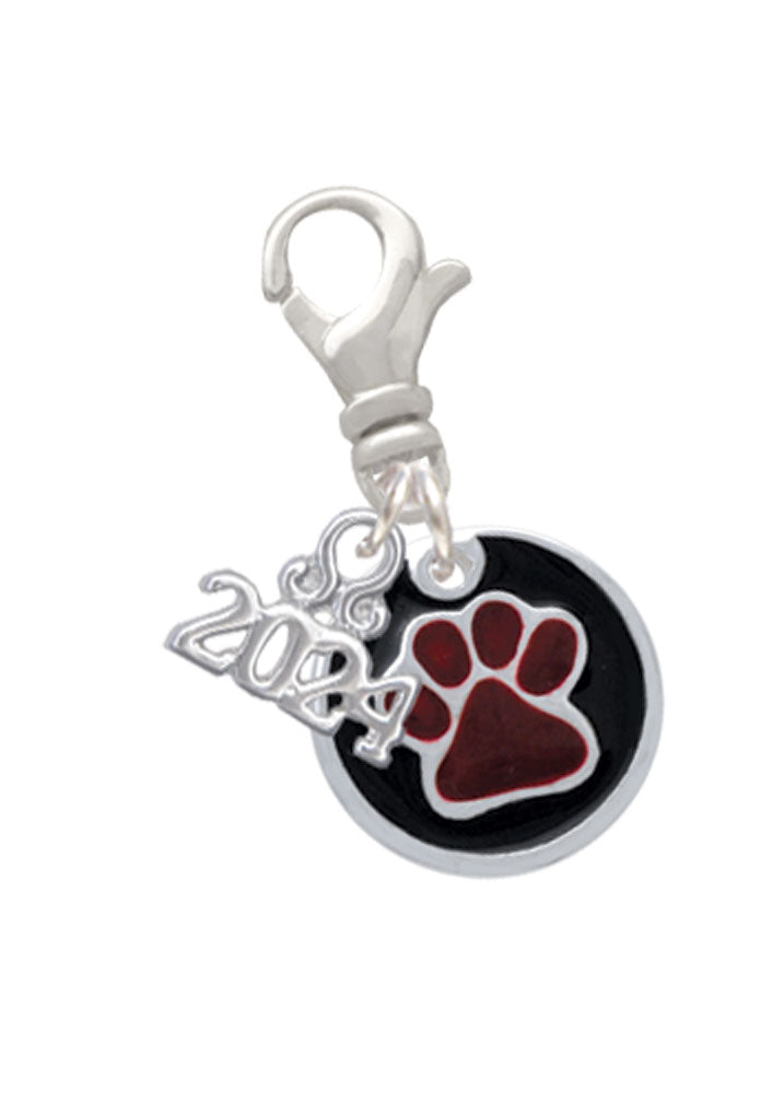 Delight Jewelry Silvertone Enamel Paw on Black Disc Clip on Charm with Year 2024 Image 6