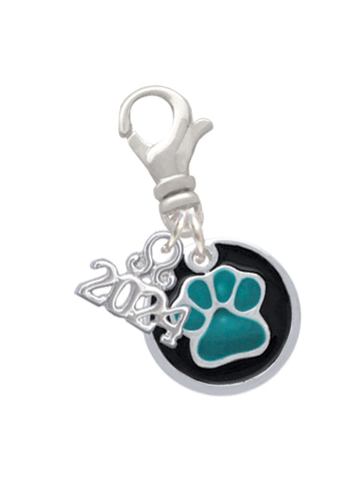 Delight Jewelry Silvertone Enamel Paw on Black Disc Clip on Charm with Year 2024 Image 7