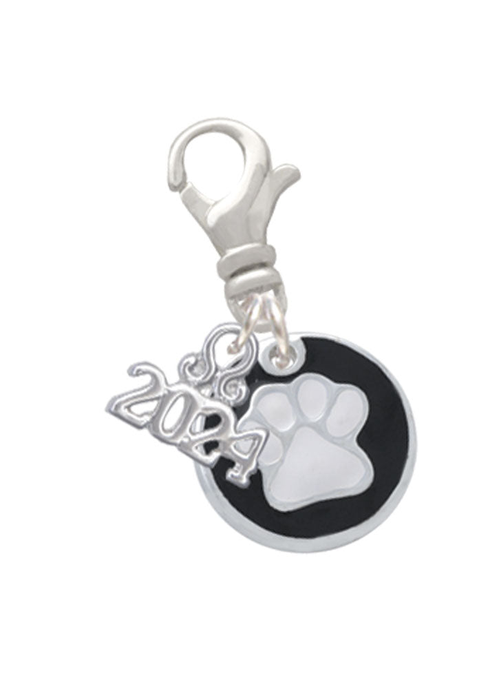 Delight Jewelry Silvertone Enamel Paw on Black Disc Clip on Charm with Year 2024 Image 8