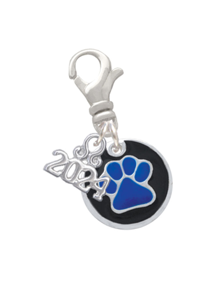 Delight Jewelry Silvertone Enamel Paw on Black Disc Clip on Charm with Year 2024 Image 9
