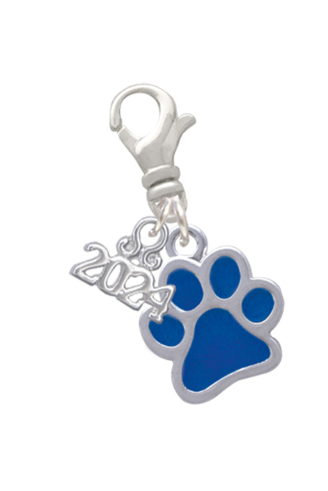 Delight Jewelry Silvertone Medium Translucent Enamel Paw Clip on Charm with Year 2024 Image 4