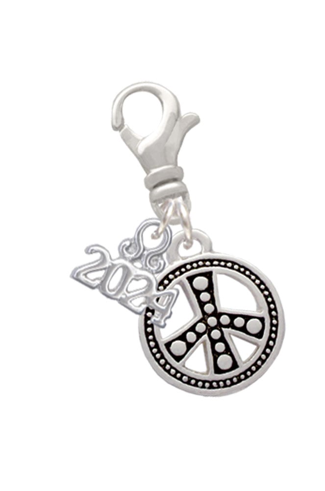 Delight Jewelry Plated Beaded Peace Sign Clip on Charm with Year 2024 Image 1