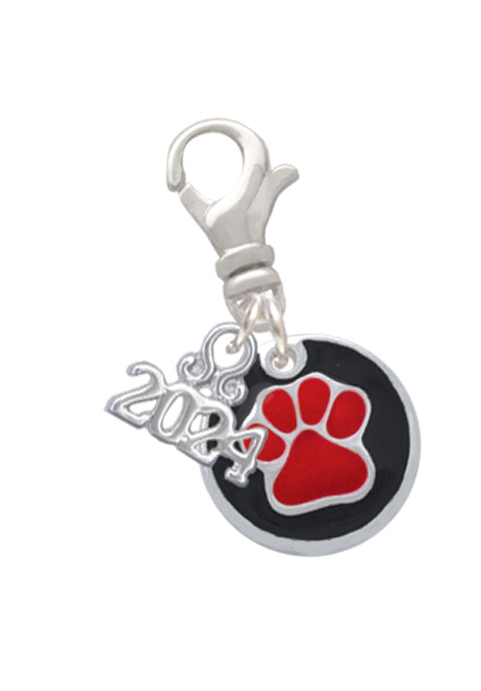 Delight Jewelry Silvertone Enamel Paw on Black Disc Clip on Charm with Year 2024 Image 10