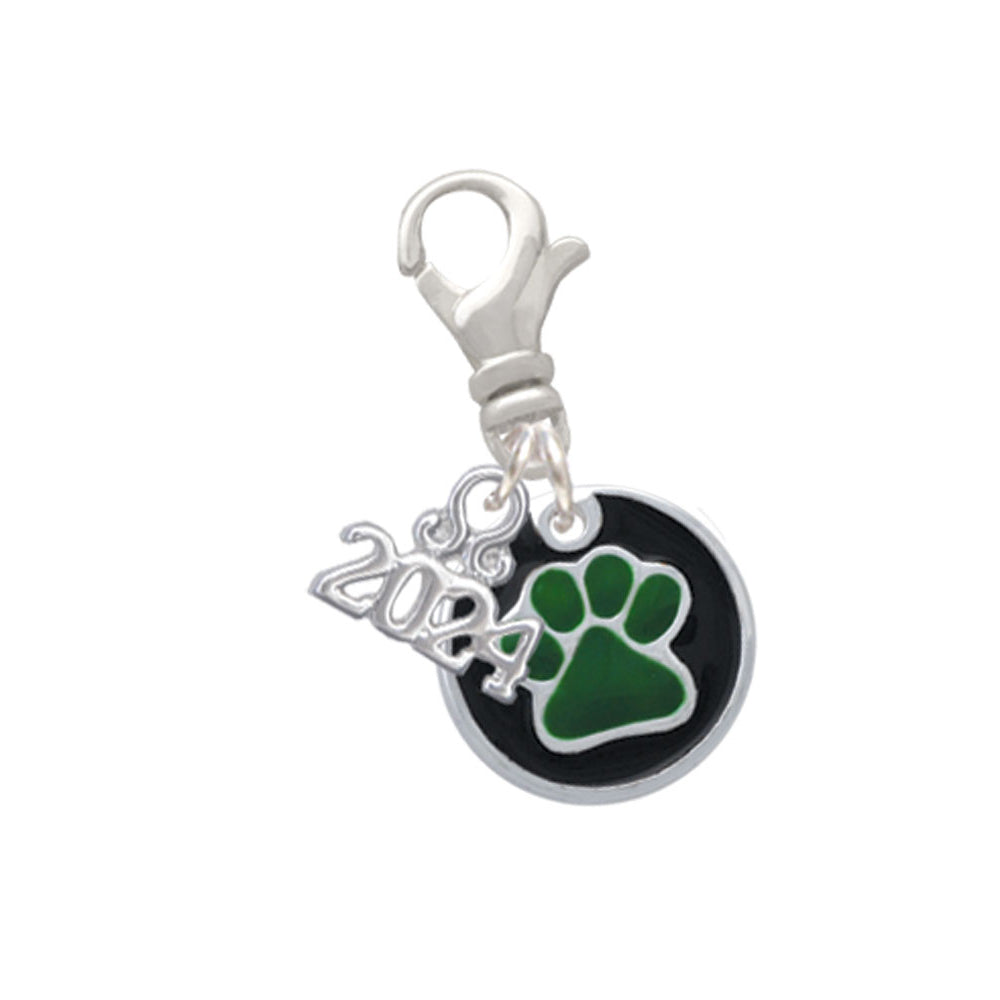 Delight Jewelry Silvertone Enamel Paw on Black Disc Clip on Charm with Year 2024 Image 11
