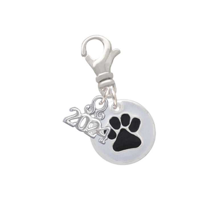 Delight Jewelry Silvertone Enamel Paw on Black Disc Clip on Charm with Year 2024 Image 12