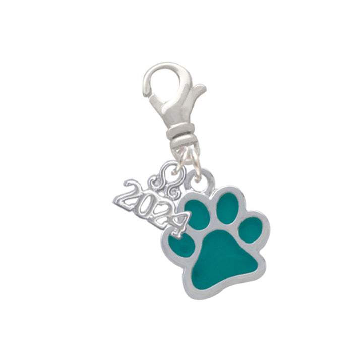 Delight Jewelry Silvertone Medium Translucent Enamel Paw Clip on Charm with Year 2024 Image 8