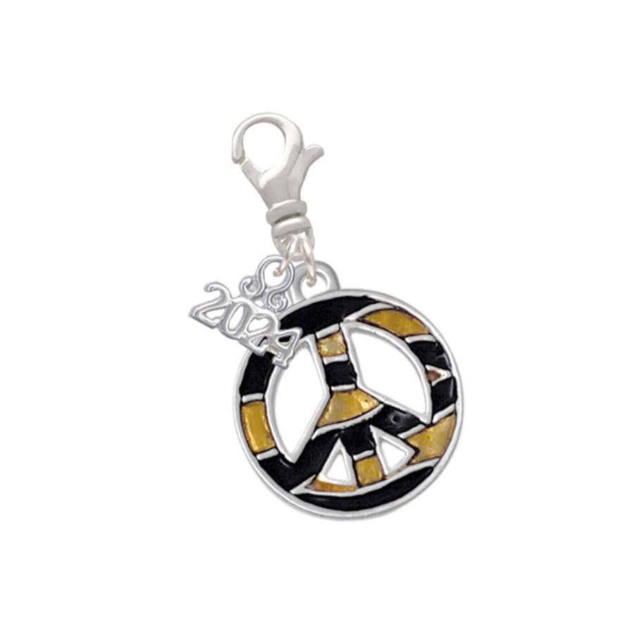 Delight Jewelry Silvertone Large Tiger Print Peace Sign Clip on Charm with Year 2024 Image 1