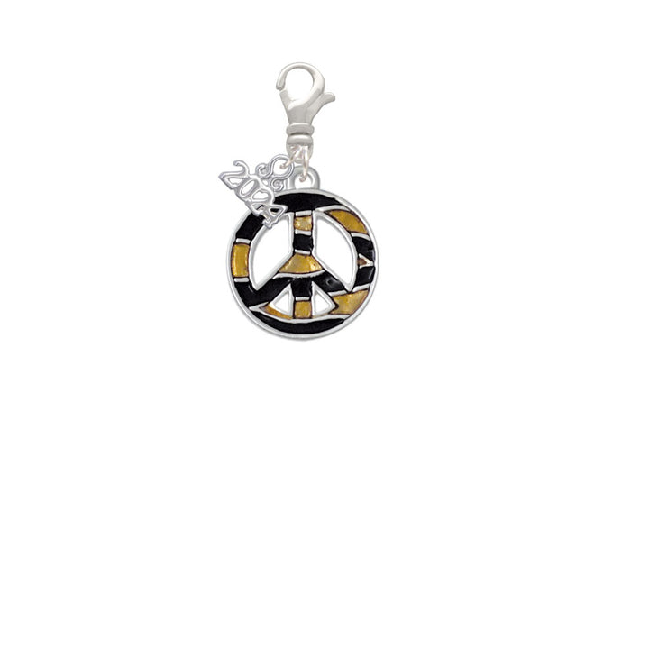 Delight Jewelry Silvertone Large Tiger Print Peace Sign Clip on Charm with Year 2024 Image 2