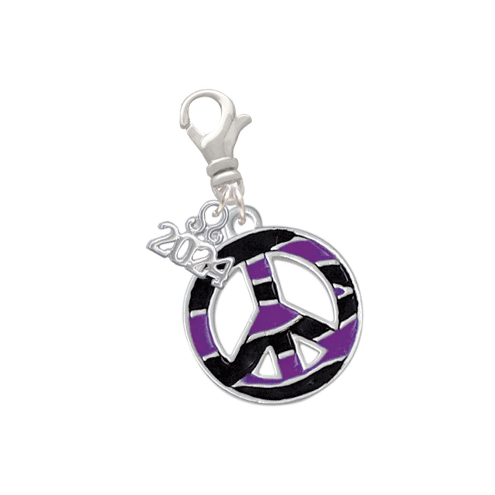 Delight Jewelry Silvertone Large Tiger Print Peace Sign Clip on Charm with Year 2024 Image 6