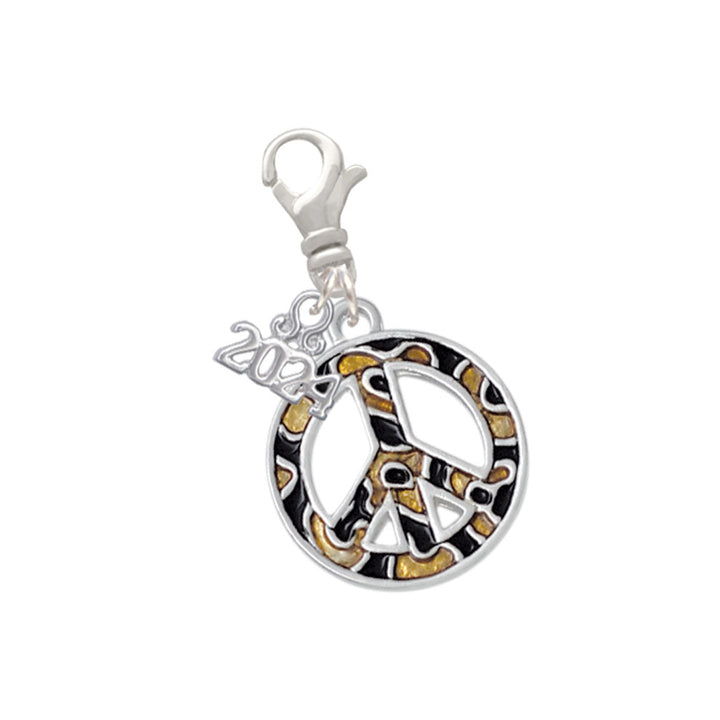 Delight Jewelry Silvertone Large Enamel Cheetah Print Peace Sign Clip on Charm with Year 2024 Image 1