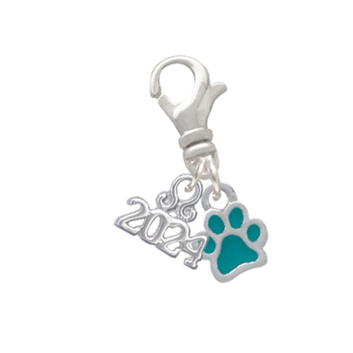 Delight Jewelry Silvertone Mini Translucent Enamel Paw Clip on Charm with Year 2024 Image 9