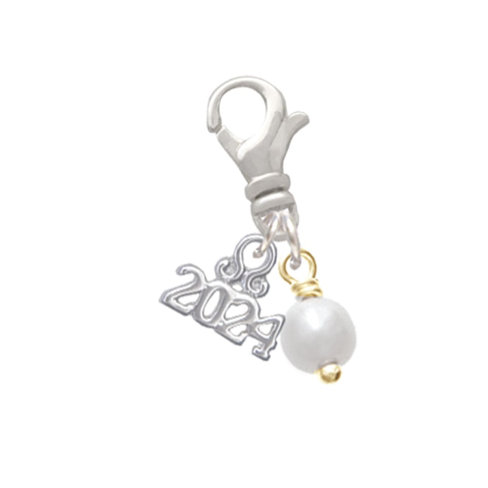 Delight Jewelry Plated 6mm Glass Imitation Pearl Bead Drop Clip on Charm with Year 2024 Image 1