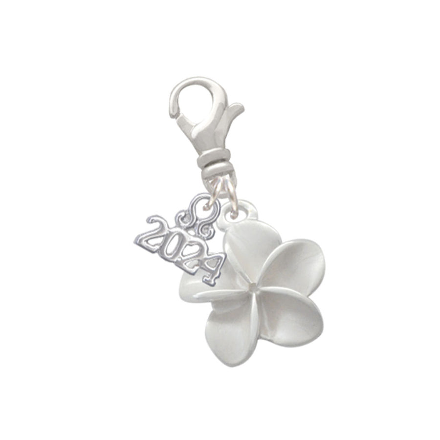 Delight Jewelry Silvertone Pastel Plumeria Flower Clip on Charm with Year 2024 Image 1