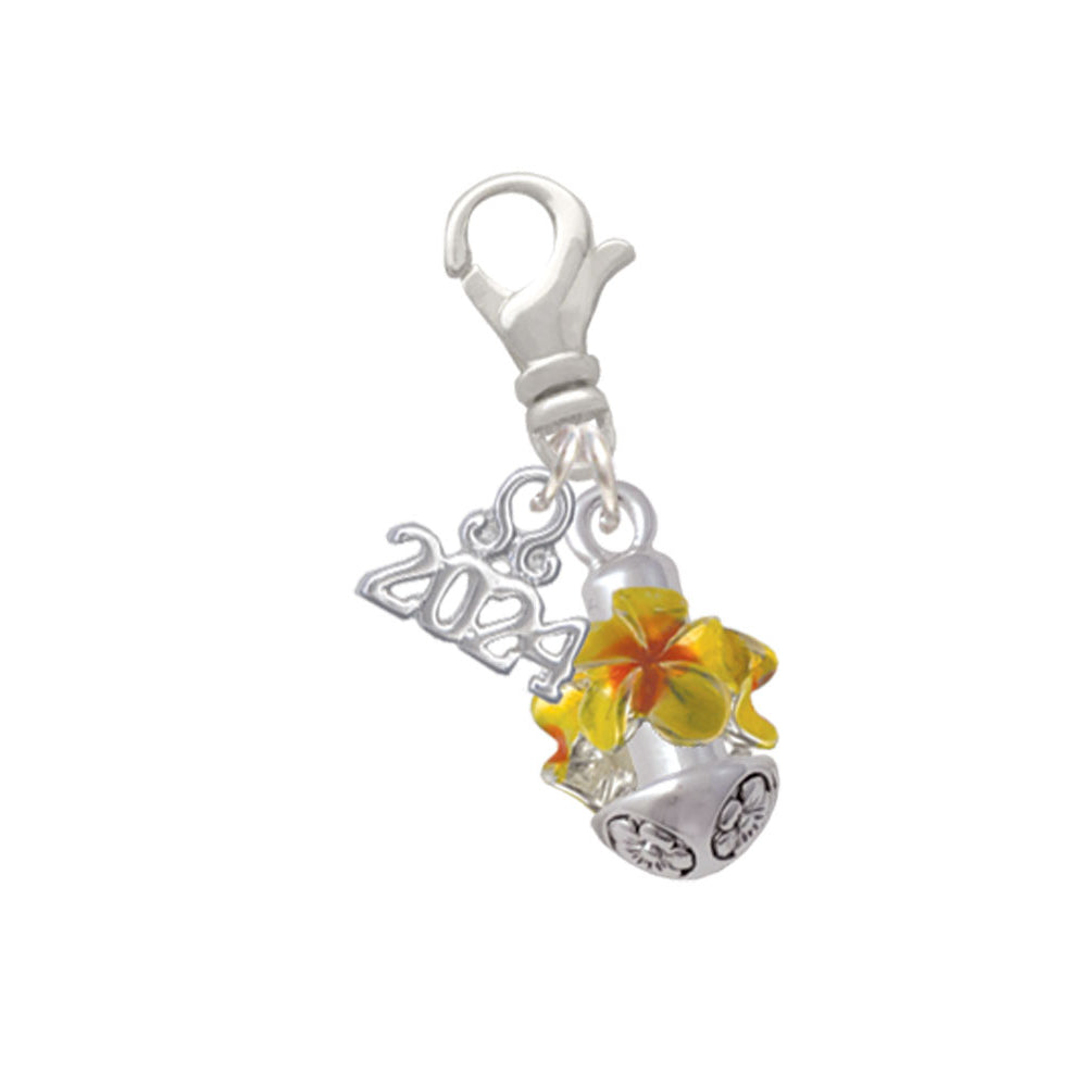 Delight Jewelry Silvertone Tropical Plumeria Flowers Spinner Clip on Charm with Year 2024 Image 1