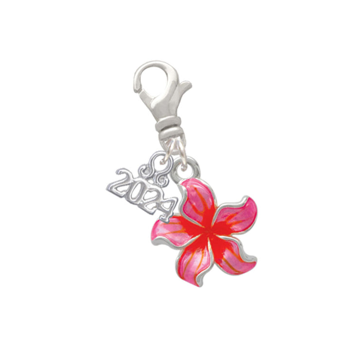 Delight Jewelry Silvertone Enamel Plumeria Flower Clip on Charm with Year 2024 Image 4