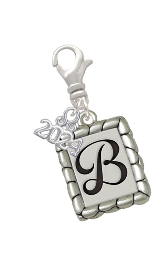 Delight Jewelry Silvertone Pebble Border Initial Clip on Charm with Year 2024 Image 2