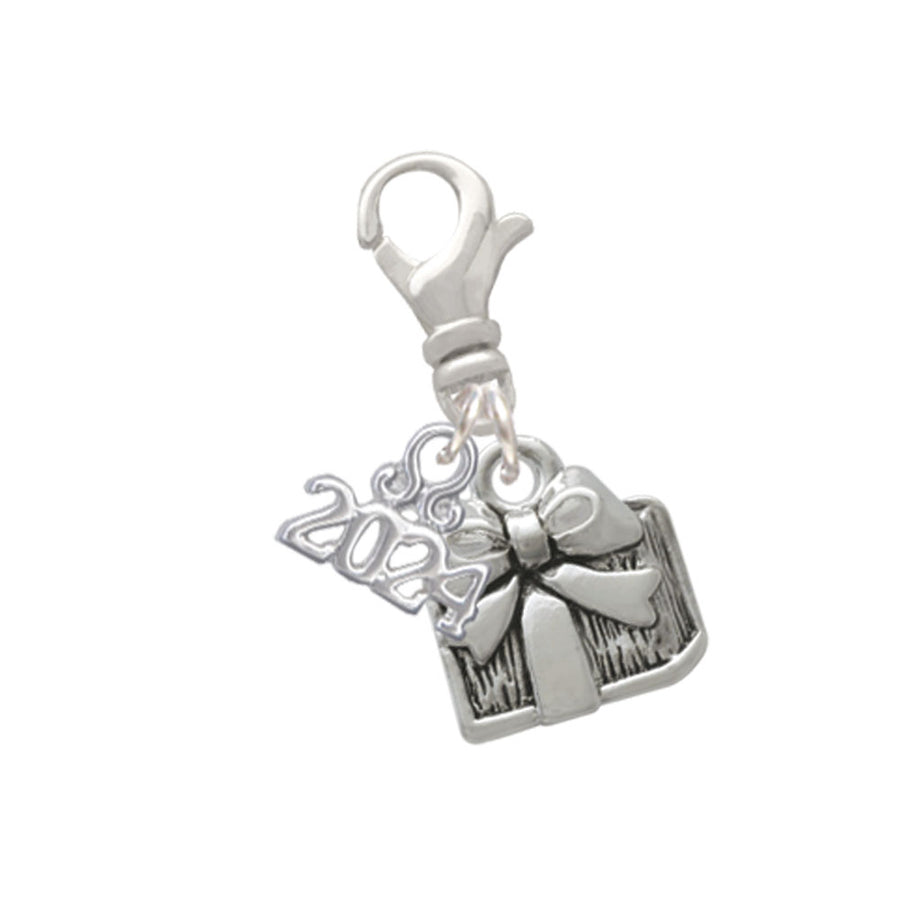 Delight Jewelry Silvertone Small Enamel Present Clip on Charm with Year 2024 Image 1