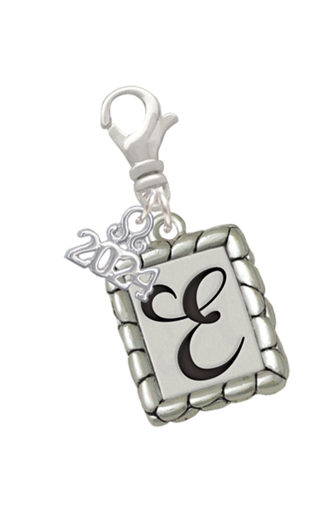 Delight Jewelry Silvertone Pebble Border Initial Clip on Charm with Year 2024 Image 4