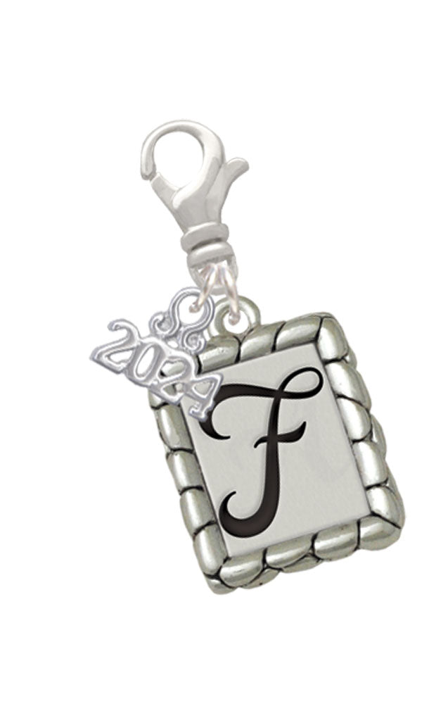 Delight Jewelry Silvertone Pebble Border Initial Clip on Charm with Year 2024 Image 6