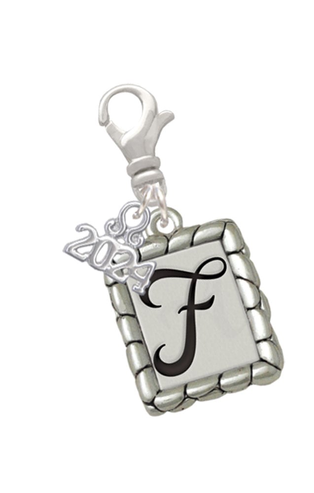 Delight Jewelry Silvertone Pebble Border Initial Clip on Charm with Year 2024 Image 1