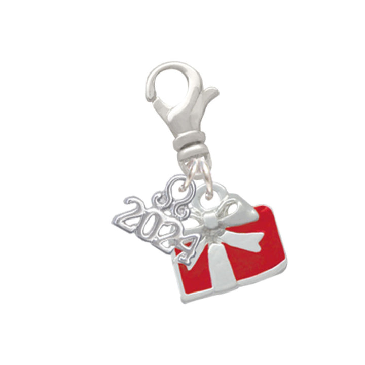 Delight Jewelry Silvertone Small Enamel Present Clip on Charm with Year 2024 Image 4